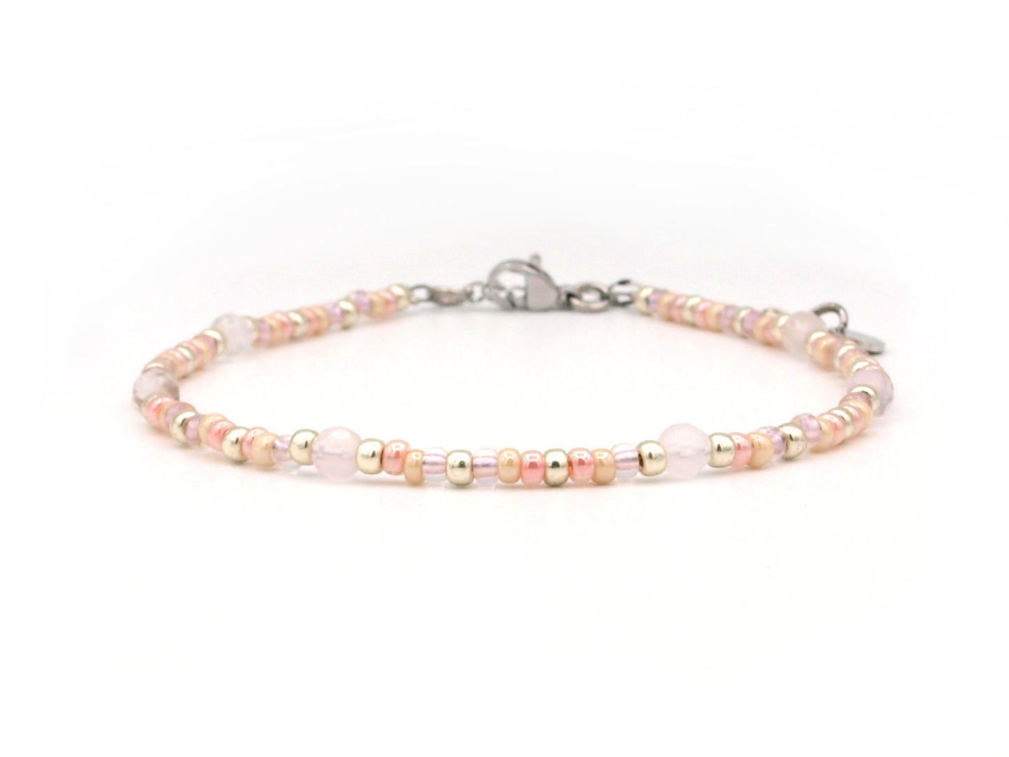 Anklet rose quartz, silver or gold stainless steel