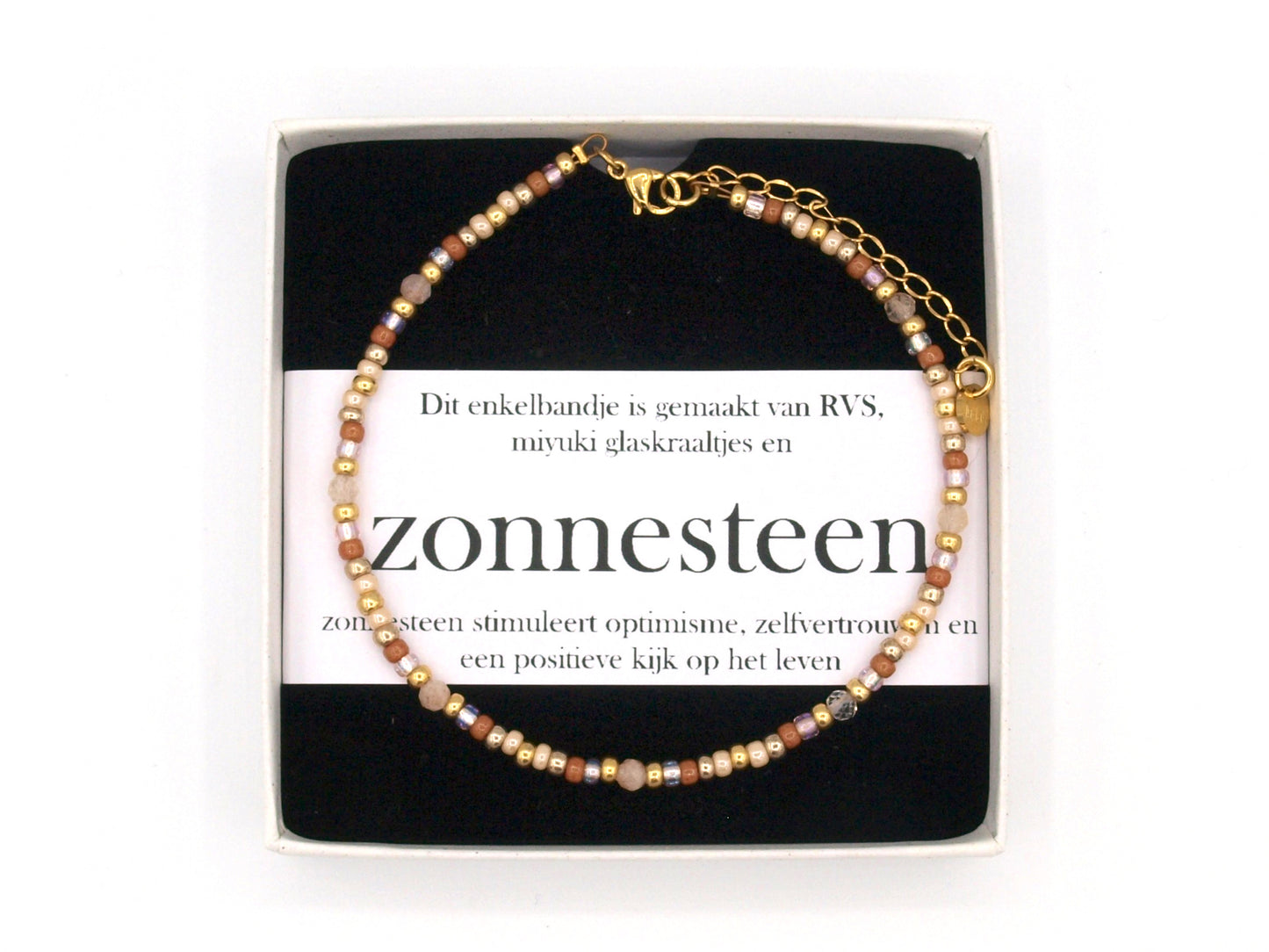 Anklet sun stone, silver or gold stainless steel