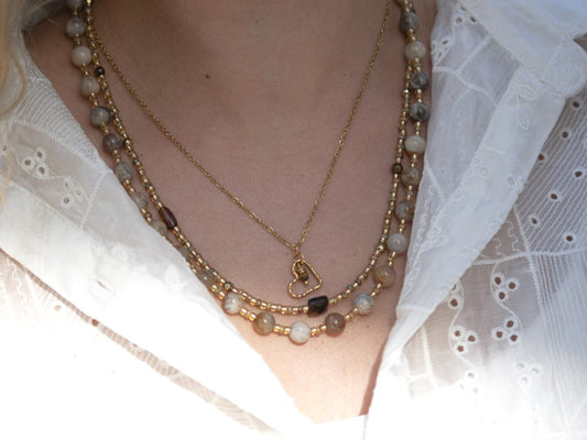 Ketting Batu chalcedoon, zilver of goud roestvrijstaal