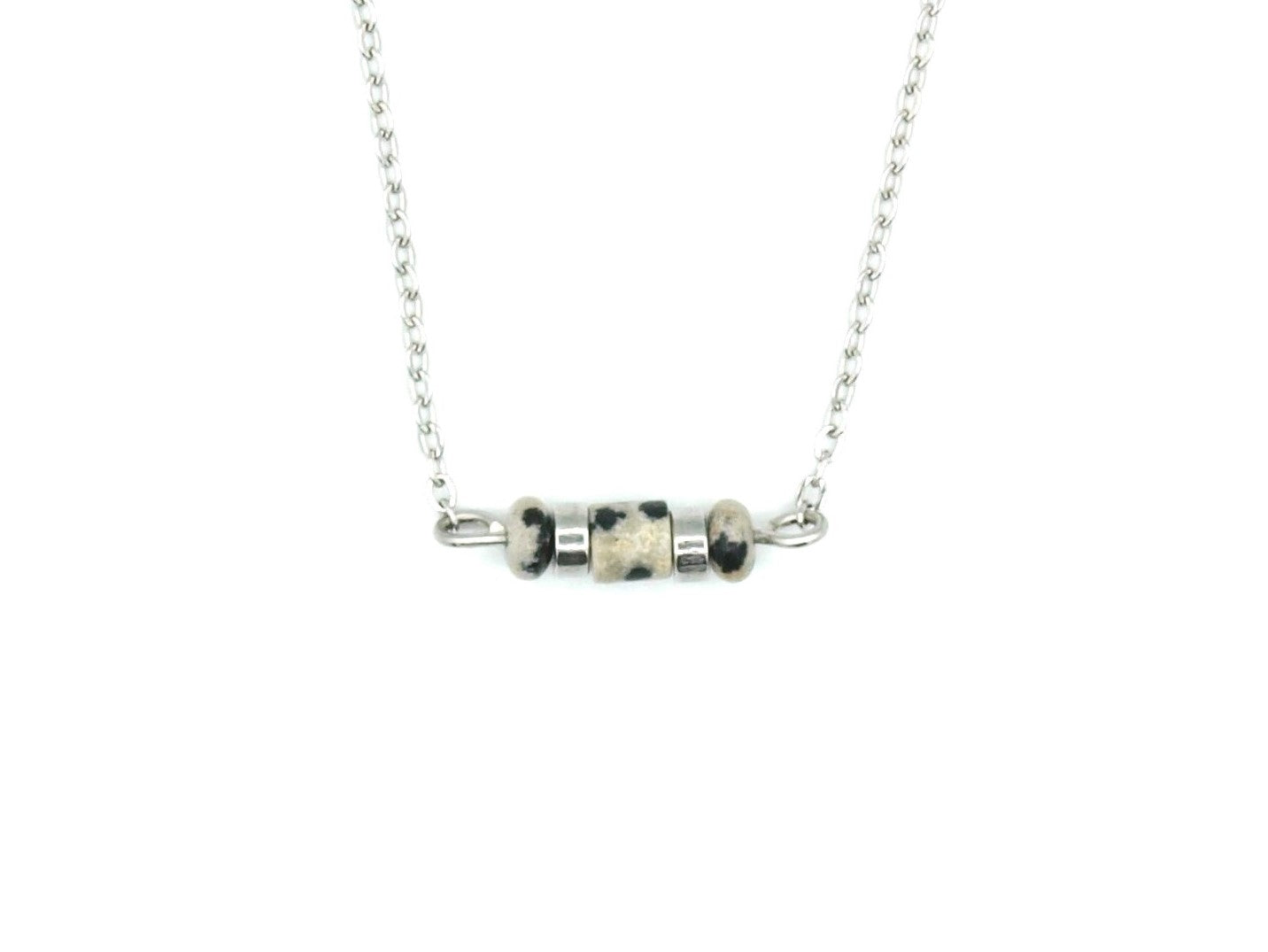 Necklace Iris dalmatian jasper, silver and gold stainless steel