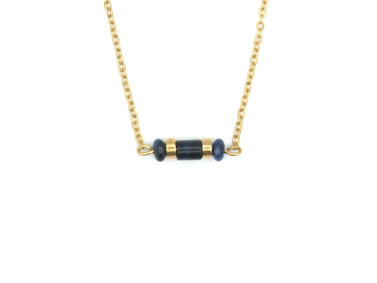 Necklace Iris sodalite, silver and gold stainless steel