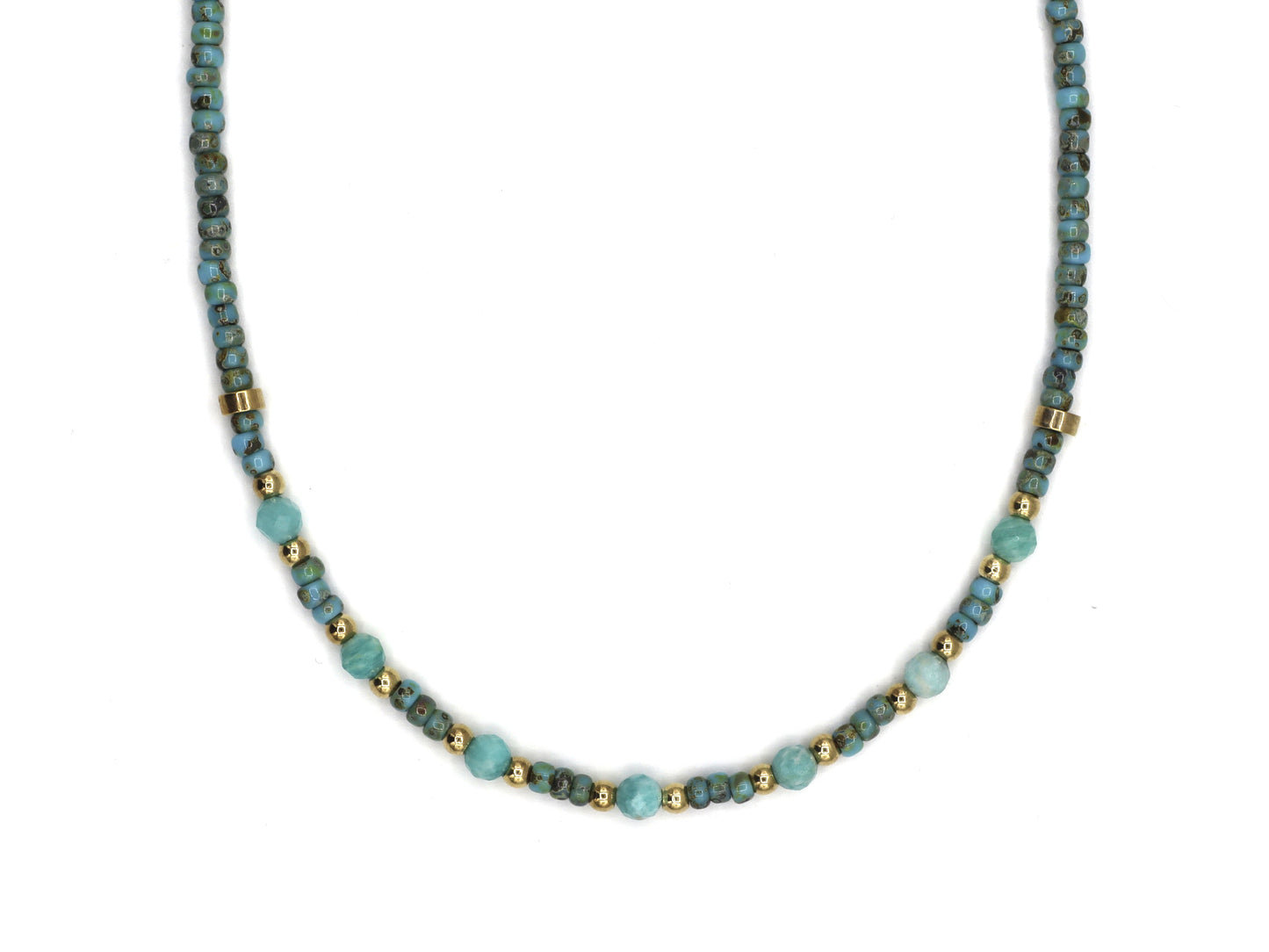 Necklace Cinta facet amazonite silver or gold stainless steel