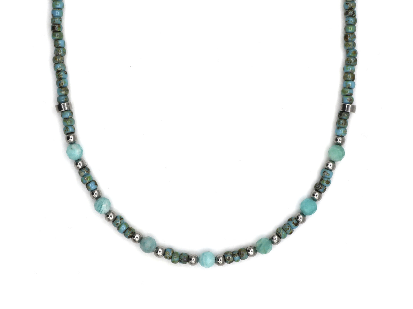 Necklace Cinta facet amazonite silver or gold stainless steel