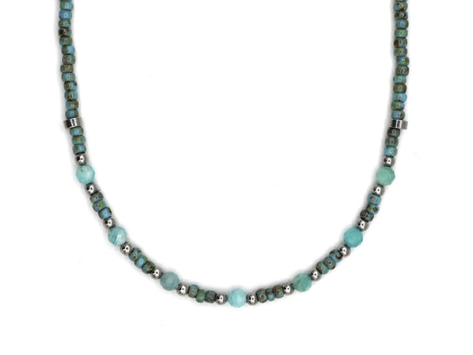 Necklace Cinta facet amazonite silver or gold stainless steel