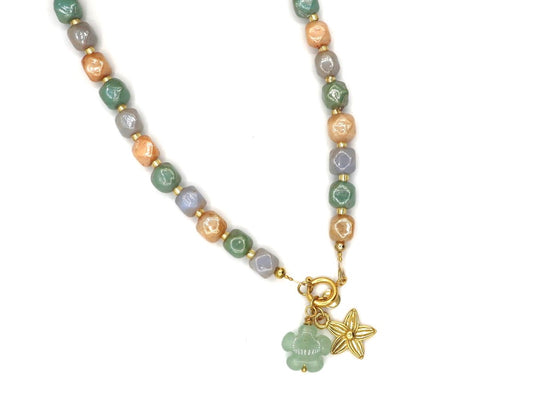 Ketting Batu chalcedoon, zilver of goud roestvrijstaal