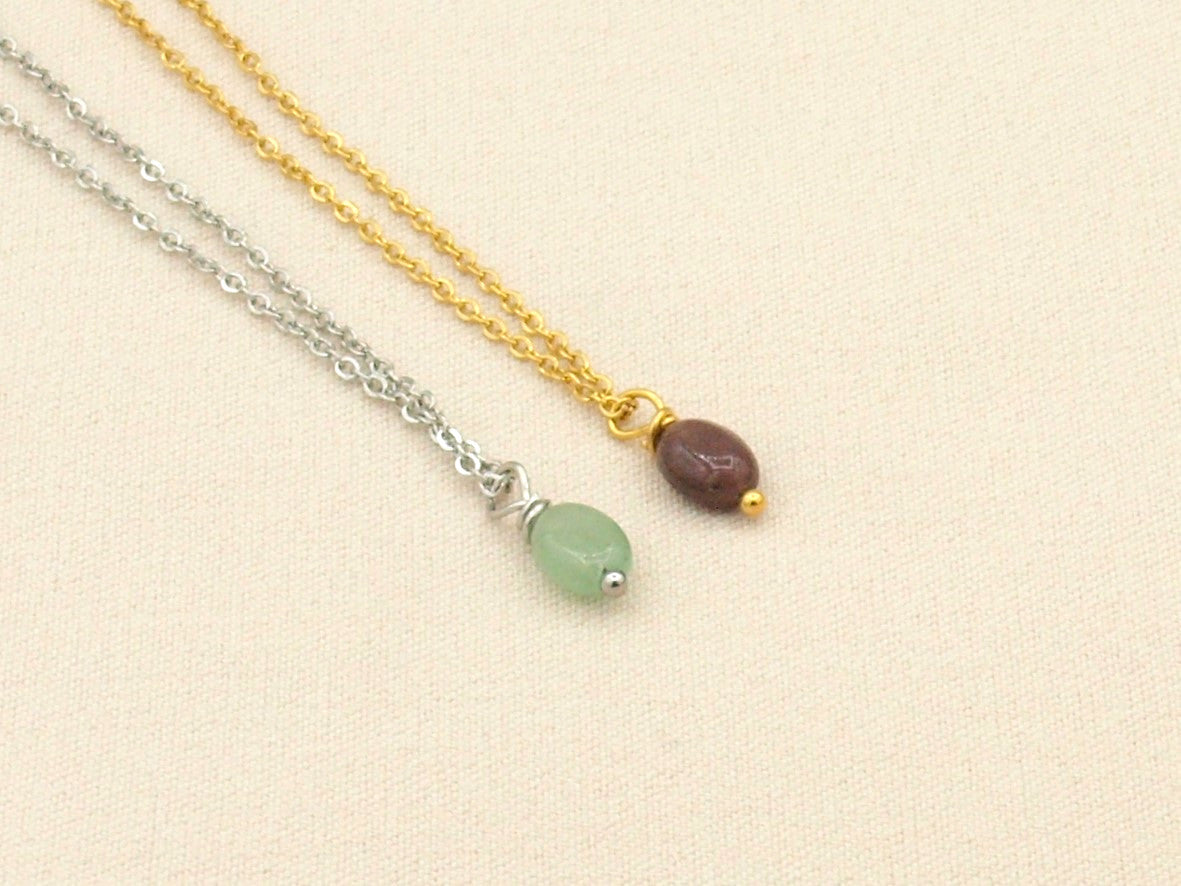 Necklace Lucy, aventurine red-brown, silver or gold stainless steel