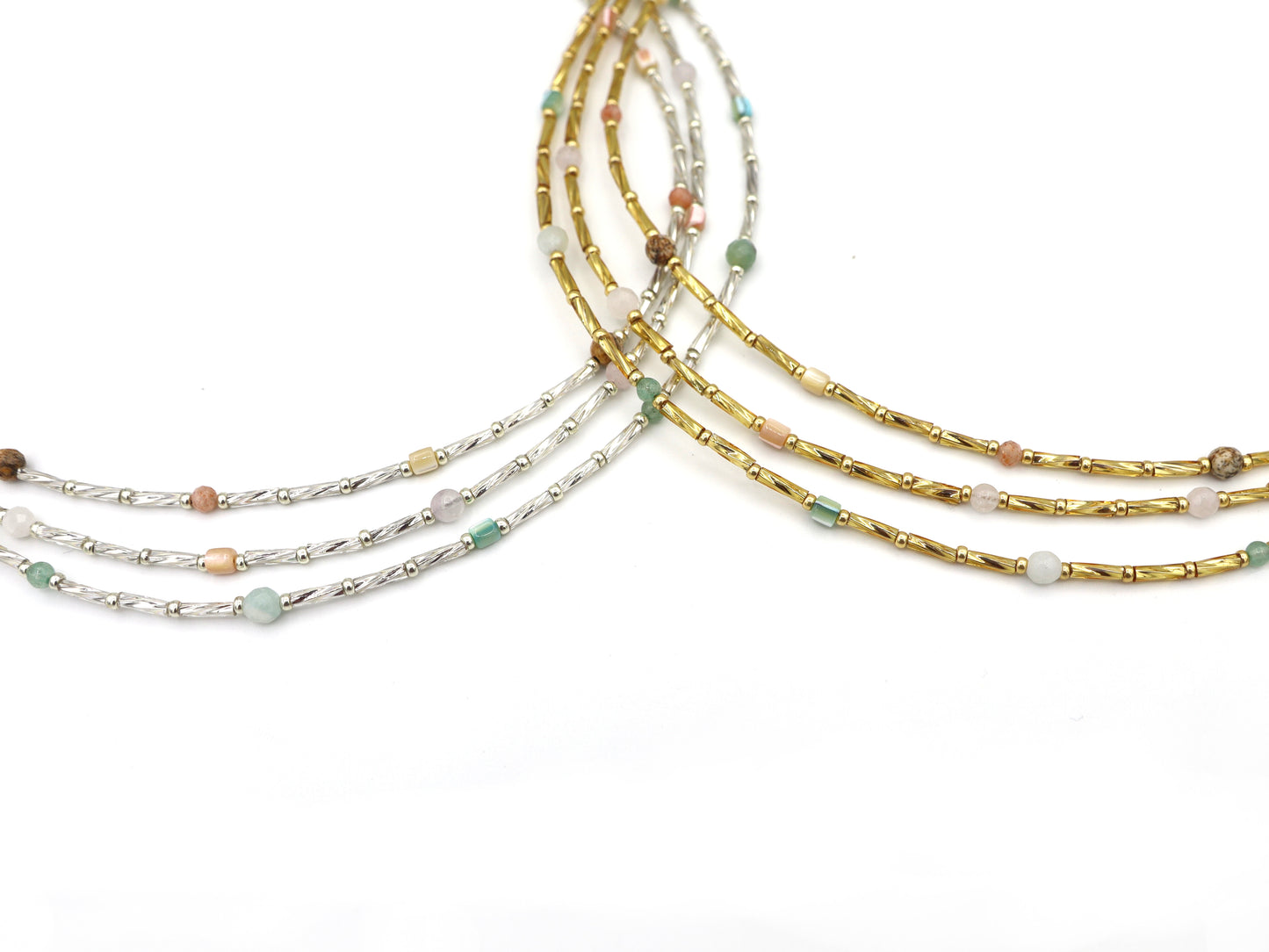Ketting Fira jaspis en zonnesteen, zilver of goud roestvrijstaal