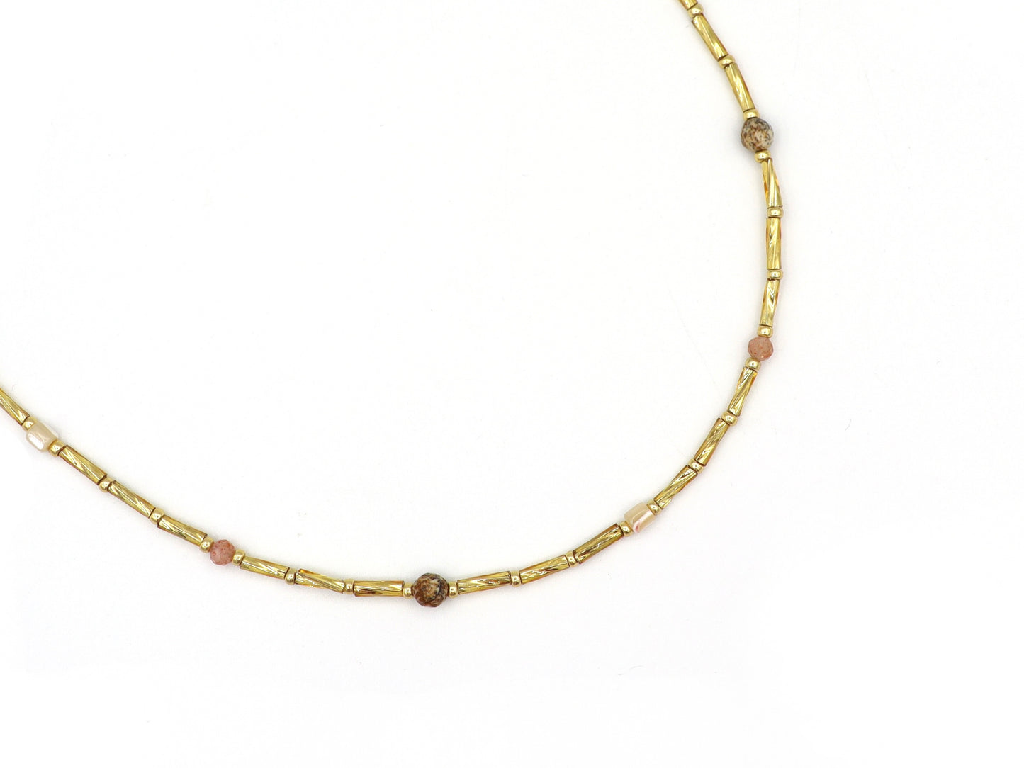 Ketting Fira jaspis en zonnesteen, zilver of goud roestvrijstaal