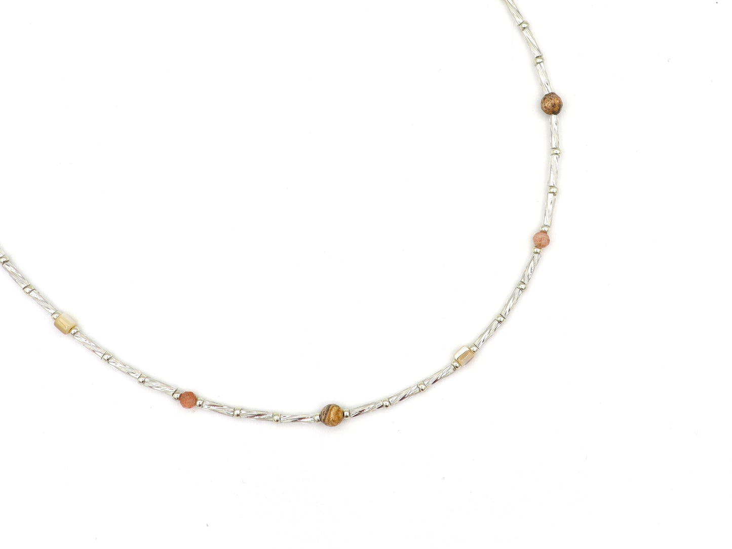 Ketting Fira jaspis en zonnesteen, zilver of goud roestvrijstaal