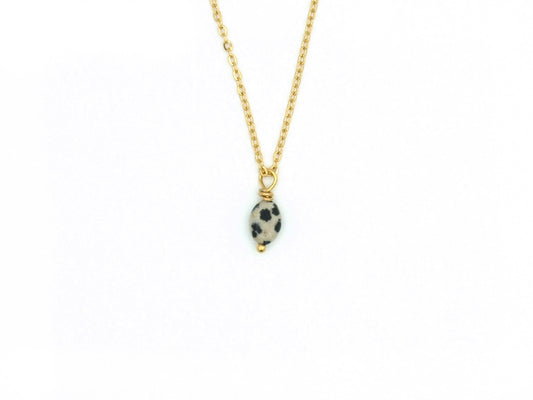 Necklace Lucy, dalmatian jasper, silver or gold stainless steel