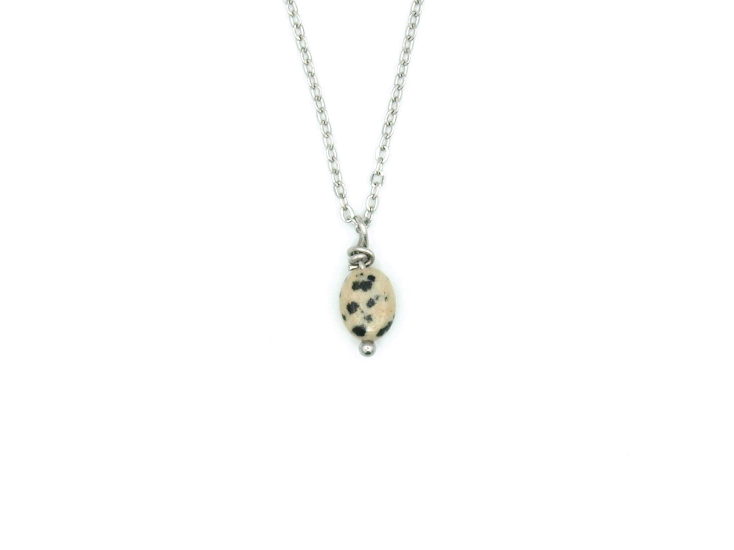 Necklace Lucy, dalmatian jasper, silver or gold stainless steel