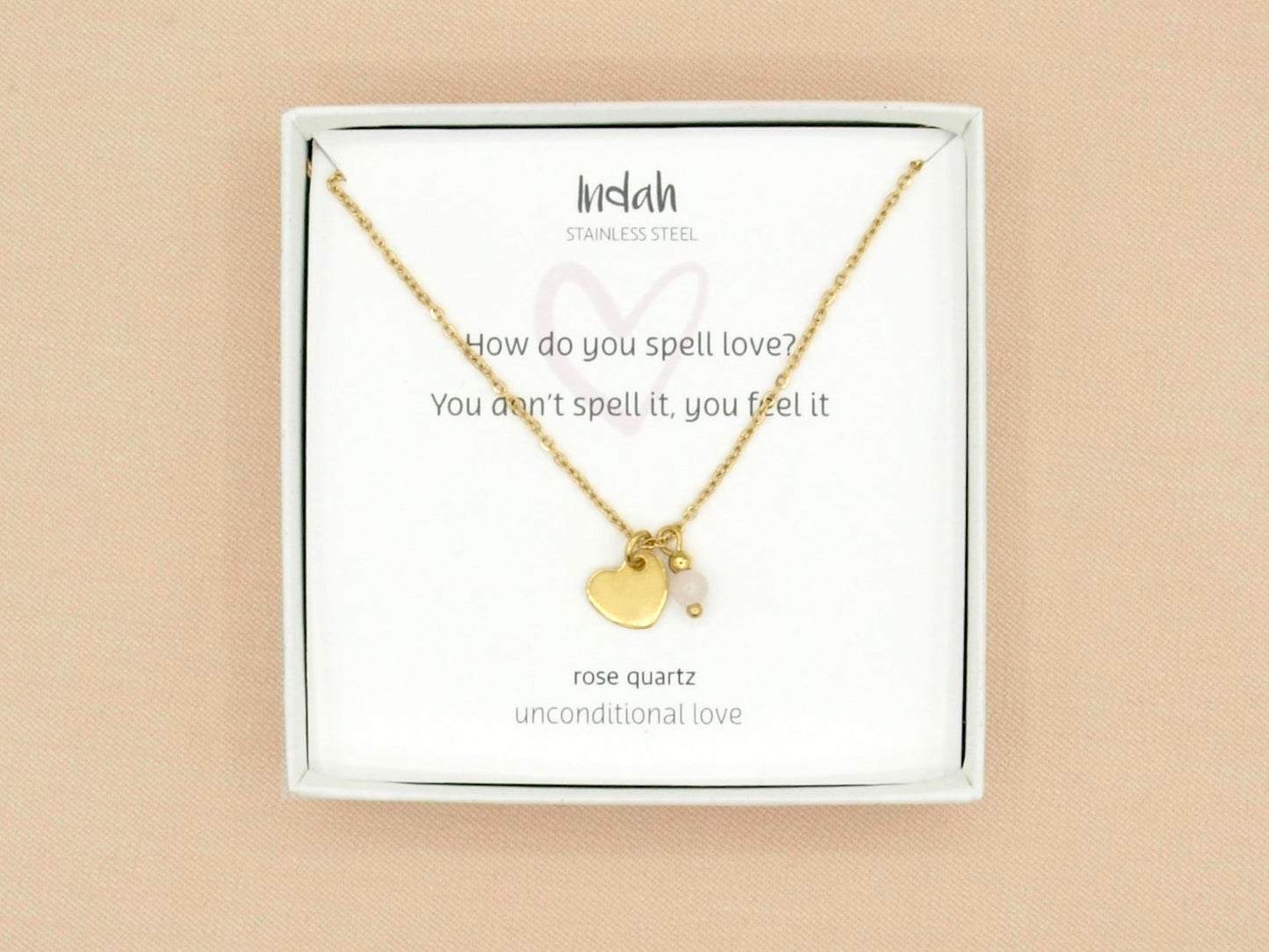 Ketting rock, hart-rozenkwarts, zilver en goud roestvrij staal