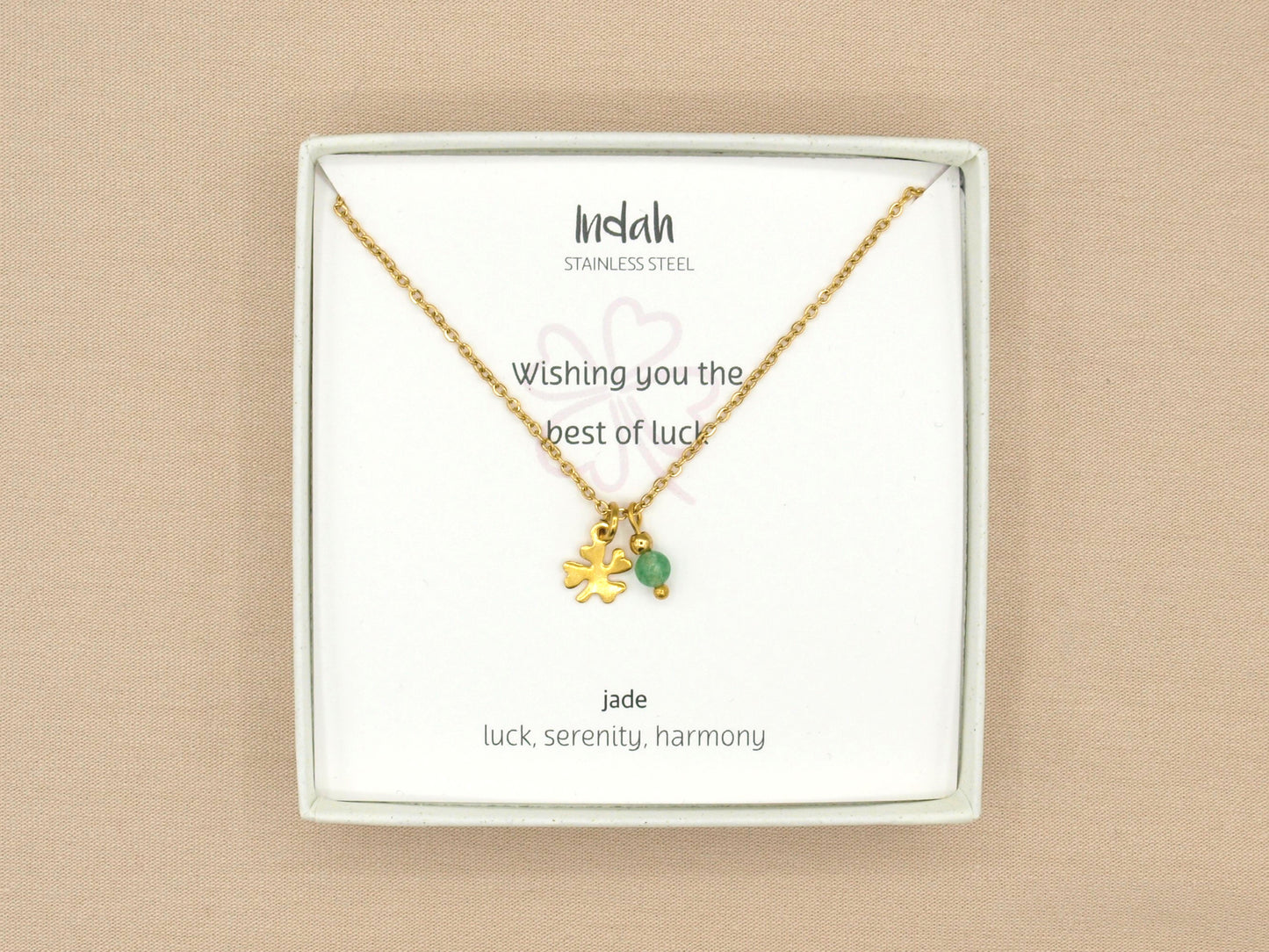 Necklace rock, clover-jade, silver and gold stainless steel