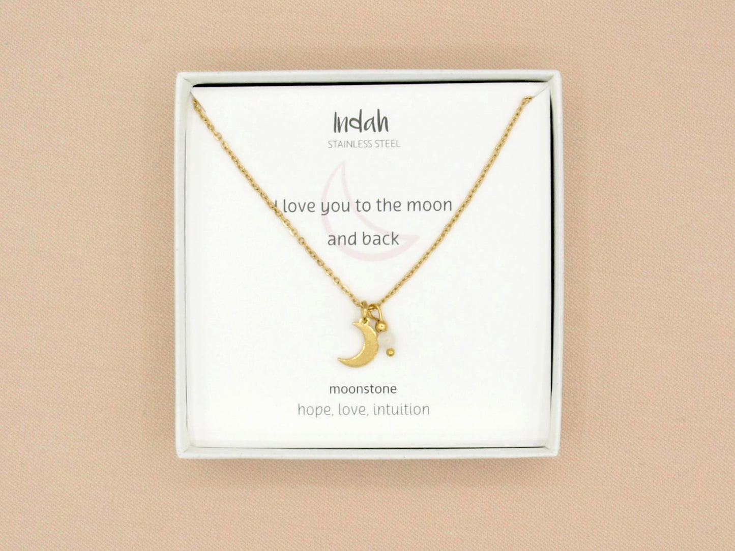 Necklace rock, moon-moonstone, silver and gold stainless steel