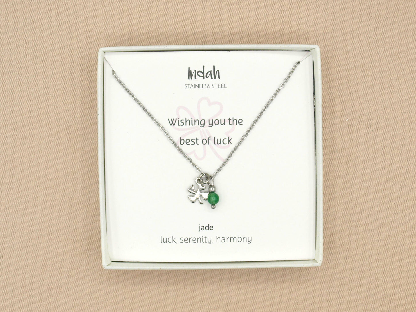 Necklace rock, clover-jade, silver and gold stainless steel