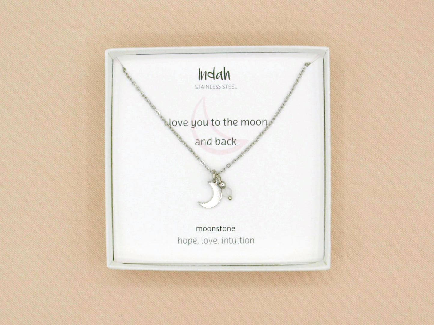 Necklace rock, moon-moonstone, silver and gold stainless steel