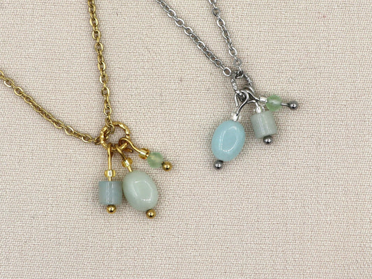 Necklace Tiga amazonite, silver and gold stainless steel (kopie)