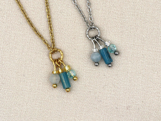 Necklace Tiga aquamarine, silver and gold stainless steel