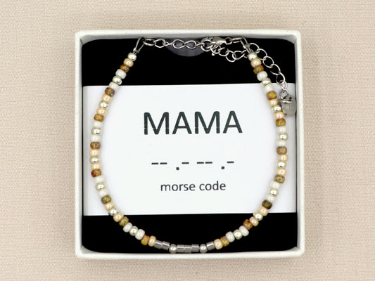 morse code armband mama naturel, zilver of goud roestvrijstaal