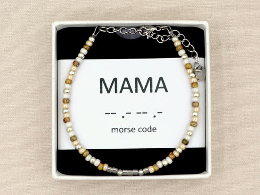 morse code bracelet mama naturel, silver or gold stainless steel