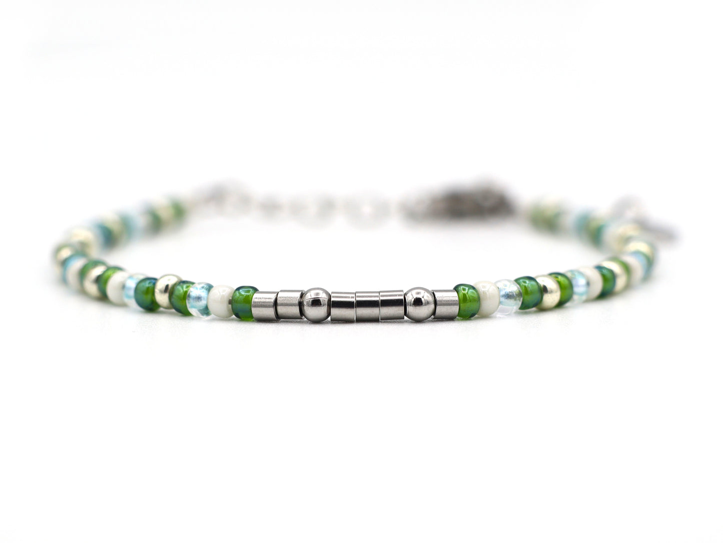 morse code bracelet mama green, silver or gold stainless steel