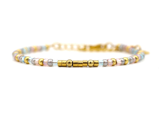 morse code bracelet mama pink/blue, silver or gold stainless steel