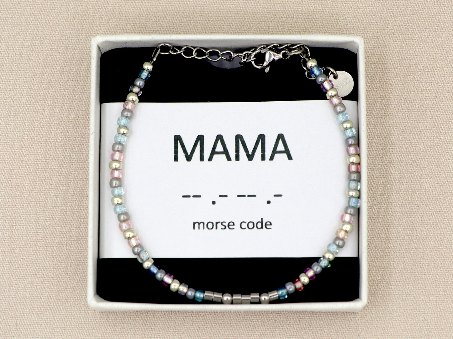 morse code bracelet mama pink/blue, silver or gold stainless steel