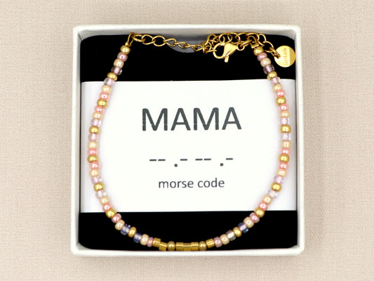 morse code armband mama roze, zilver of goud roestvrijstaal
