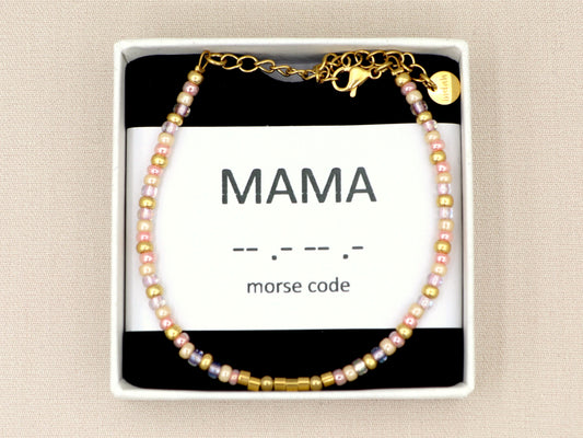 morse code bracelet mama pink, silver or gold stainless steel