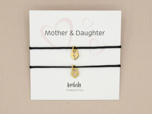 Mother and daughter bracelet set black, stainless steel silver or gold