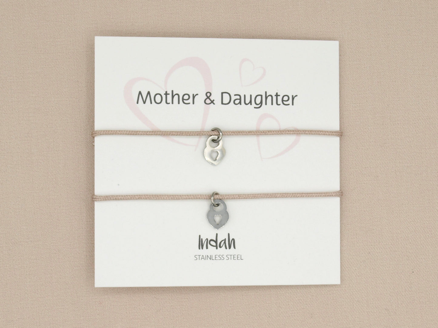 Mother and daughter bracelet set beige, stainless steel silver or gold