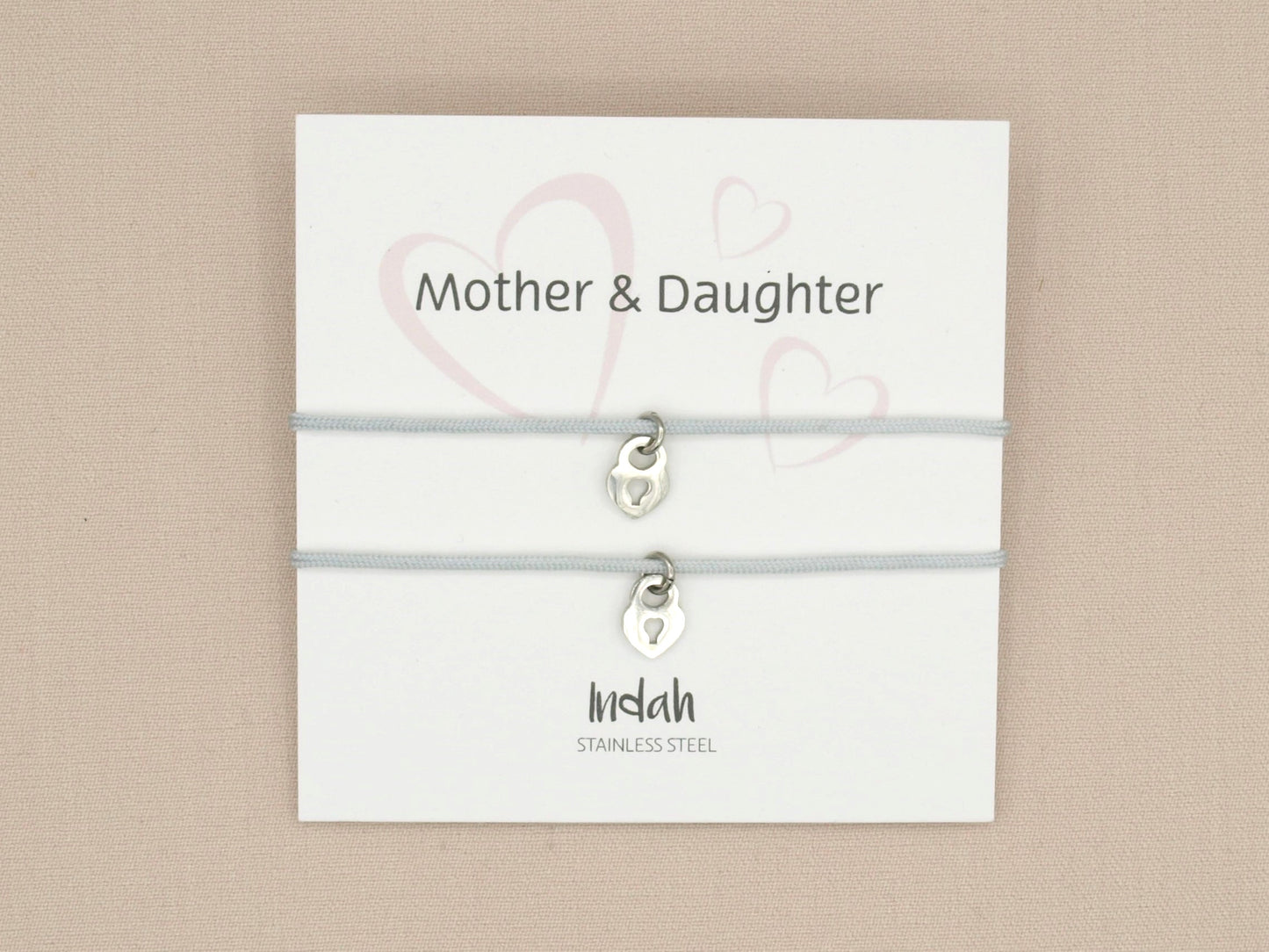 Mother and daughter bracelet set grey, stainless steel silver or gold