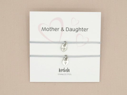 Mother and daughter bracelet set grey, stainless steel silver or gold