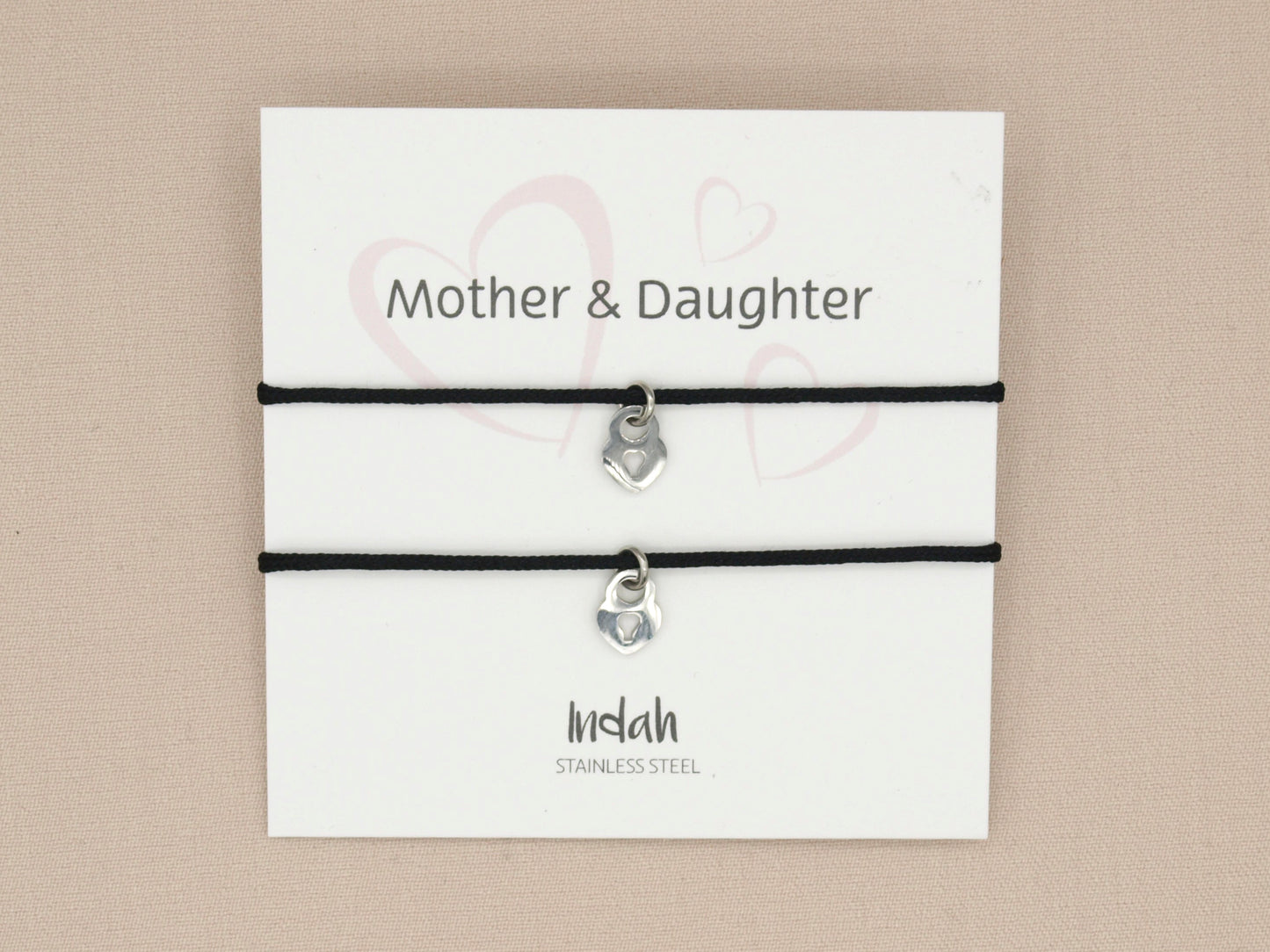 Mother and daughter bracelet set black, stainless steel silver or gold