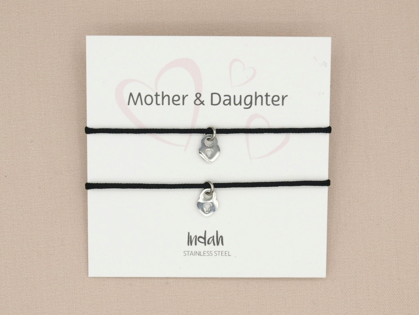 Mother and daughter bracelet set black, stainless steel silver or gold