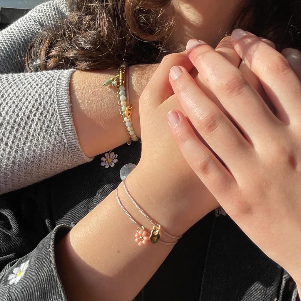 Moeder en dochter armbandenset roze-goud, stainless steel goud