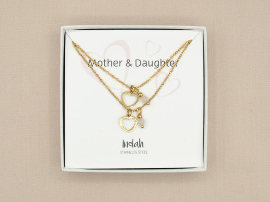Necklace set mother and daughter rose quartz in silver or gold stainless steel