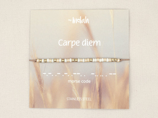Carpe diem morse code bracelet, stainless steel