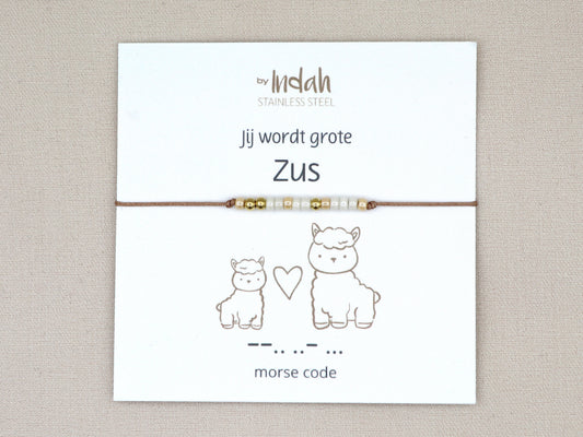 jij wordt grote zus morse code bracelet, stainless steel