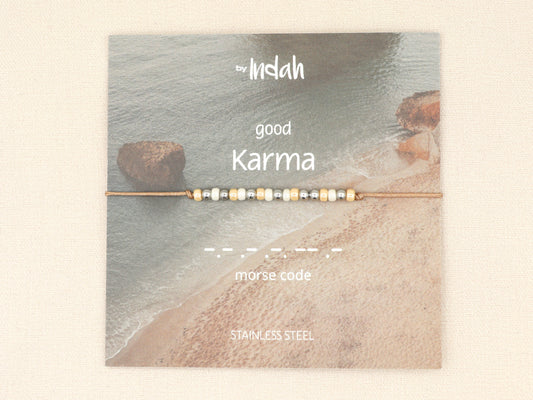 good karma morse code bracelet, stainless steel