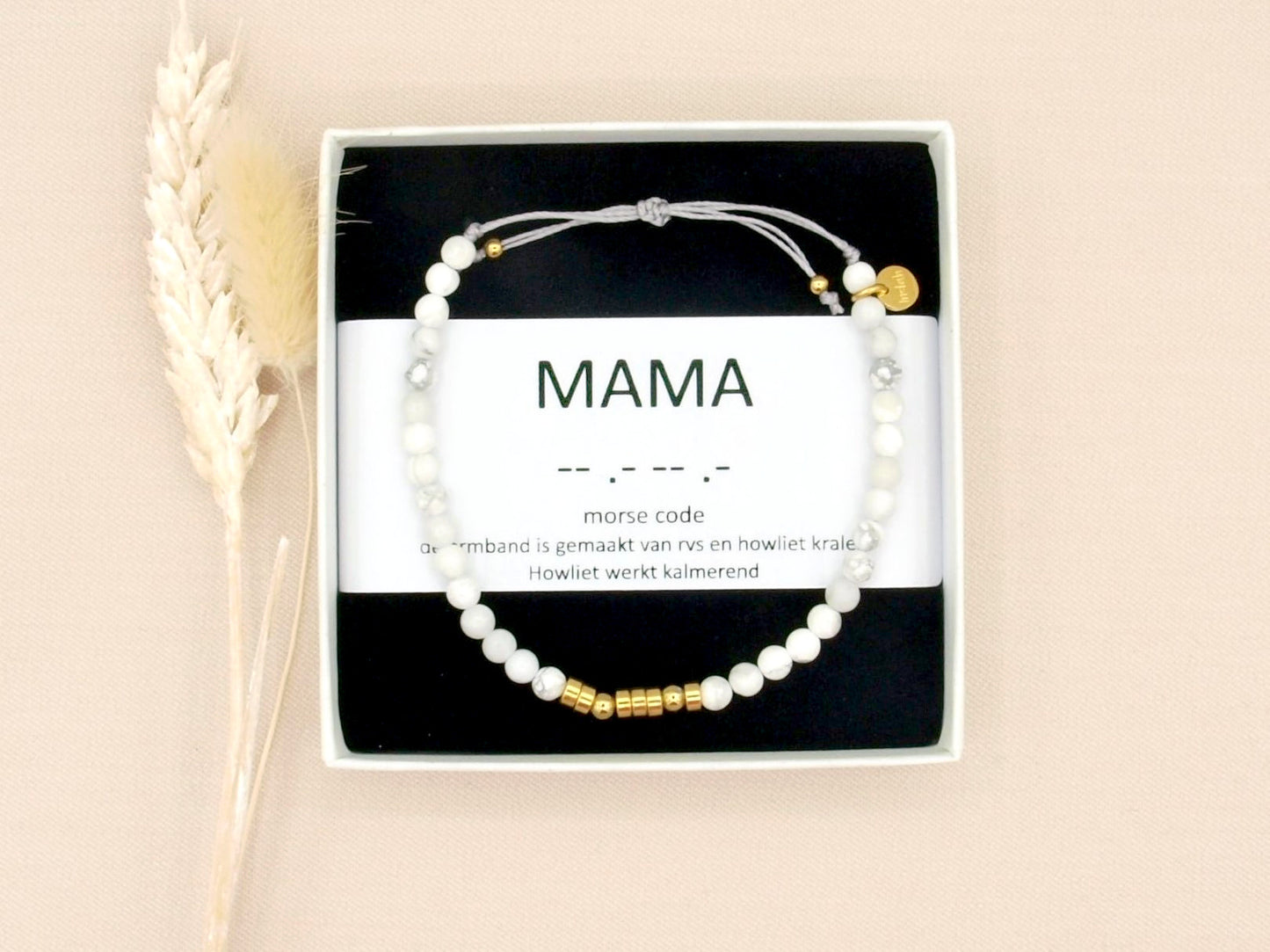 Personalized morse code bracelet, howlite and stainless steel