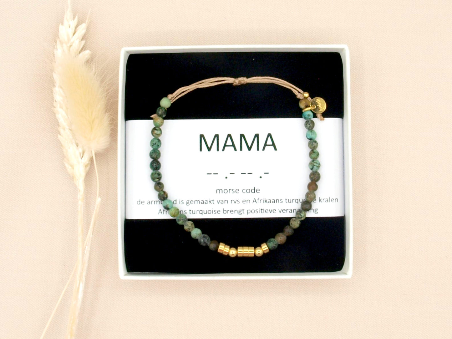 Personalized morse code bracelet, African turquoise and stainless steel