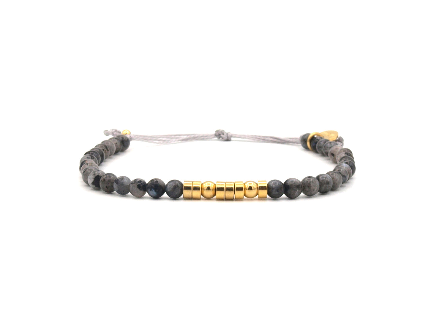 Personalized morse code bracelet, larvikite and stainless steel