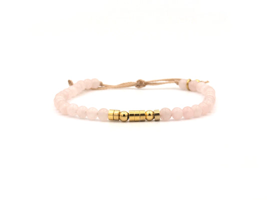 Personalized morse code bracelet, roze quartz and stainless steel