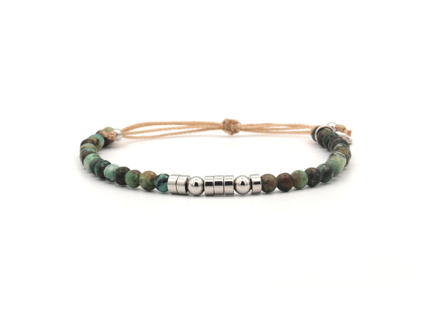 Personalized morse code bracelet, African turquoise and stainless steel