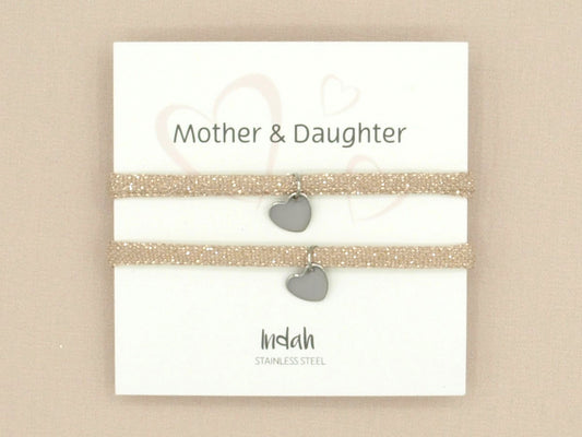 Mother and daughter bracelet set beige, stainless steel silver or gold