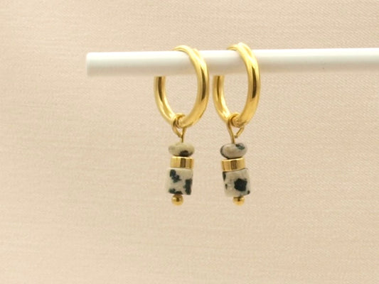 Earrings Iris dalmatian jasper, silver or gold stainless steel