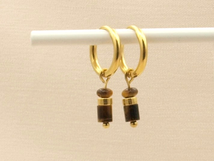 Earrings Iris tiger's eye, silver or gold stainless steel