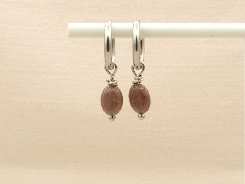 Earrings Lucy aventurine red-brown, silver or gold stainless steel