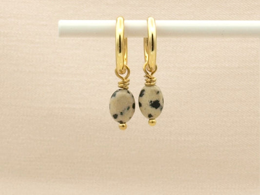 Earrings Lucy dalmatian jasper, silver or gold stainless steel